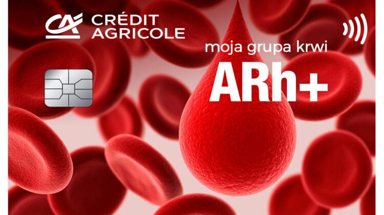 Czerwone krwinki z napisem Credit Agricole arh +.