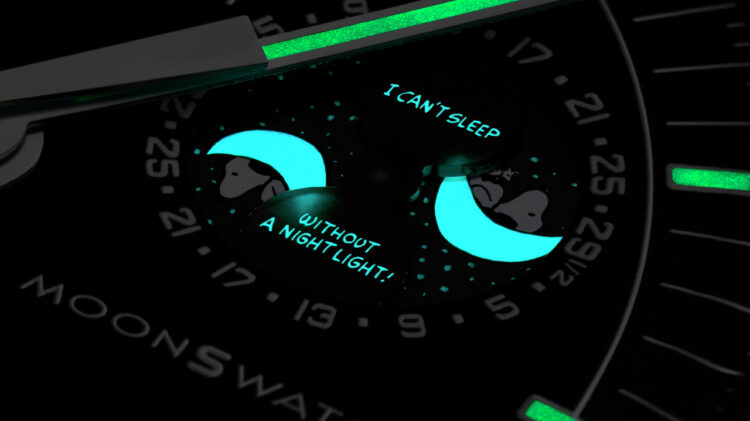 Luminescencyjne tarcze zegarka z zabawną grafiką z napisem „Nie mogę spać bez lampki nocnej.