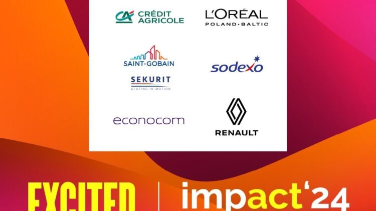 Grafika promocyjna wydarzenia zatytułowanego „impact'24” zawierająca logo sponsorów takich jak crédit agricole, l'oréal i renault oraz tekst zapowiadający podekscytowanie uczestnictwem w dniach 15–16 maja.